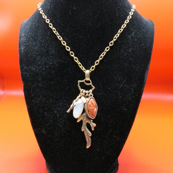 Barse Genuine Orange Sponge Coral Charm Pendant Necklace - Picture 1 of 4